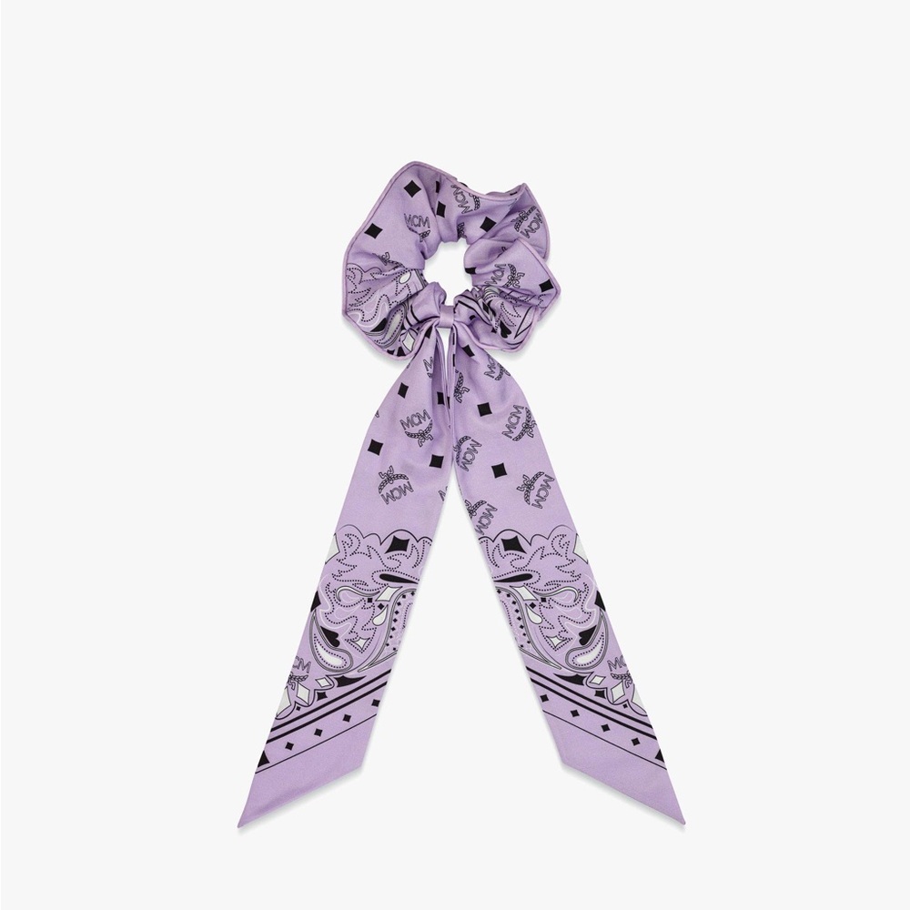 MCM Bandanna Silk Cotton Blend Scrunchie Women Preppy Feminine In Purple Rose